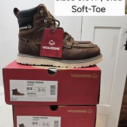 Wolverine Soft Toe Work Boots Sizes 9.5,  8.5 