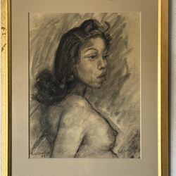 NOEL CHARISSE VINTAGE AFRICAN AMERICAN WOMAN PORTRAIT DRAWING PAINTING OLD 1948
