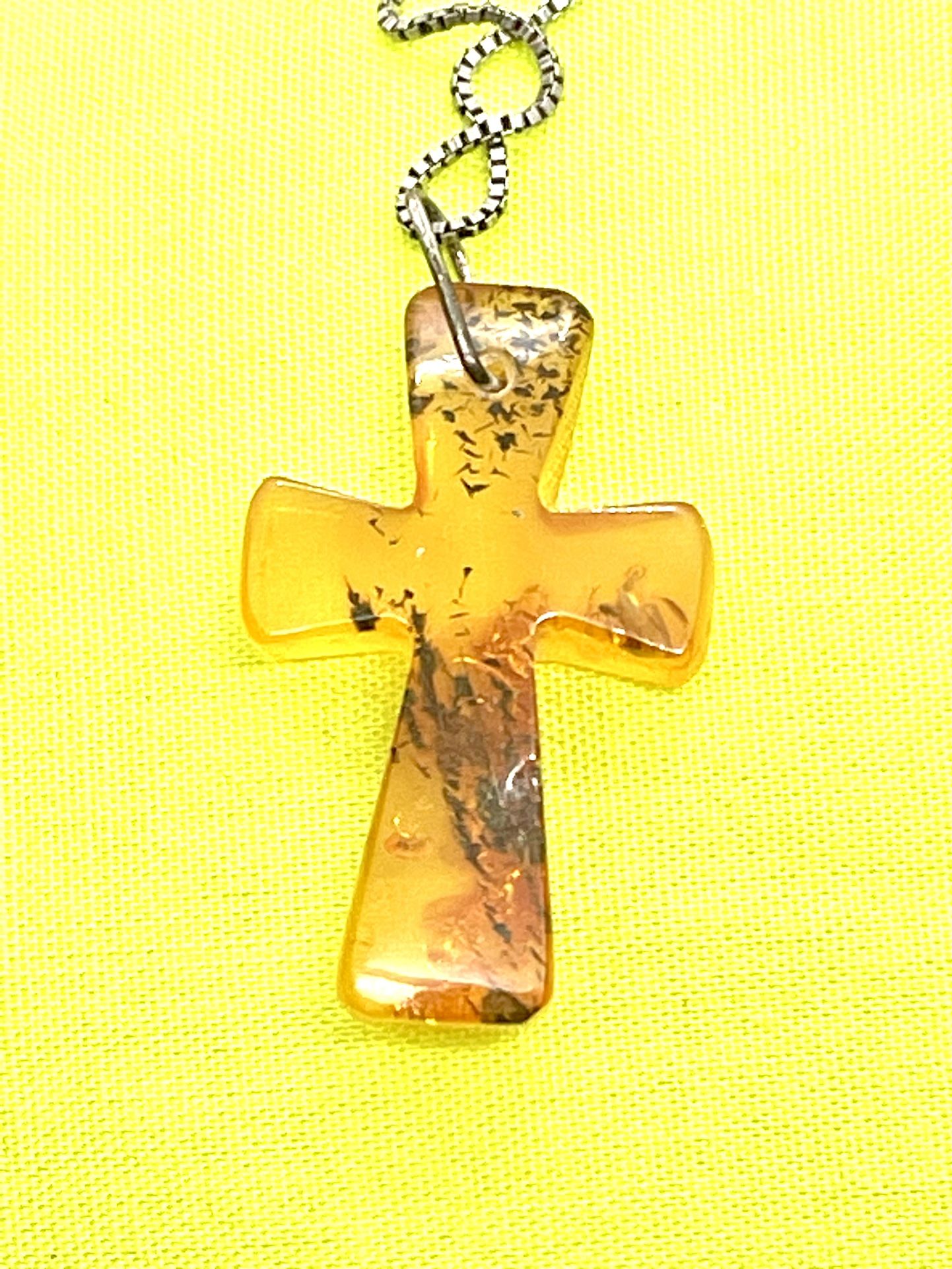 Antique Sterling Amber Cross Necklace