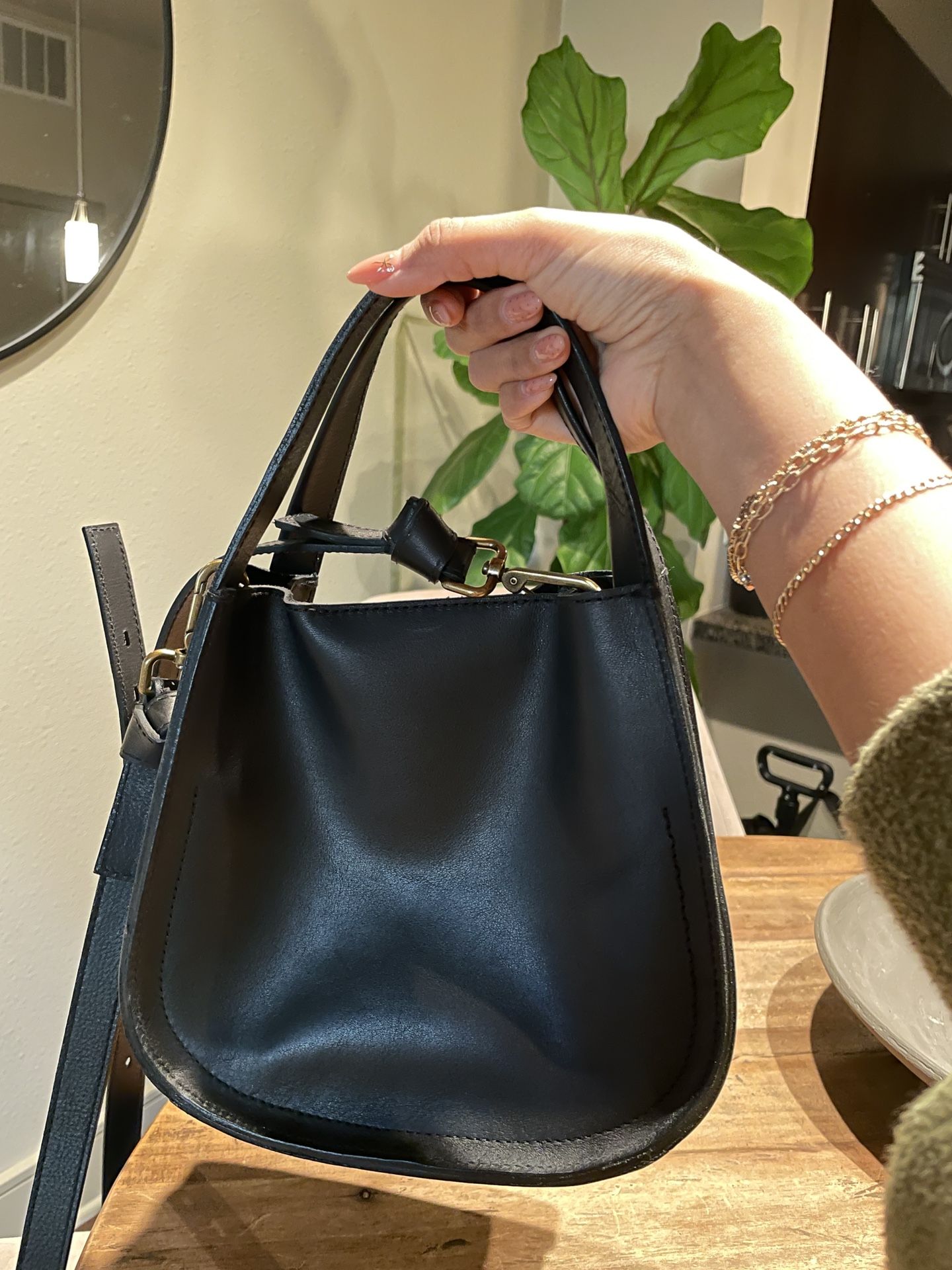 Lightly Used Black Genuine Leather Madewell Crossbody Bag