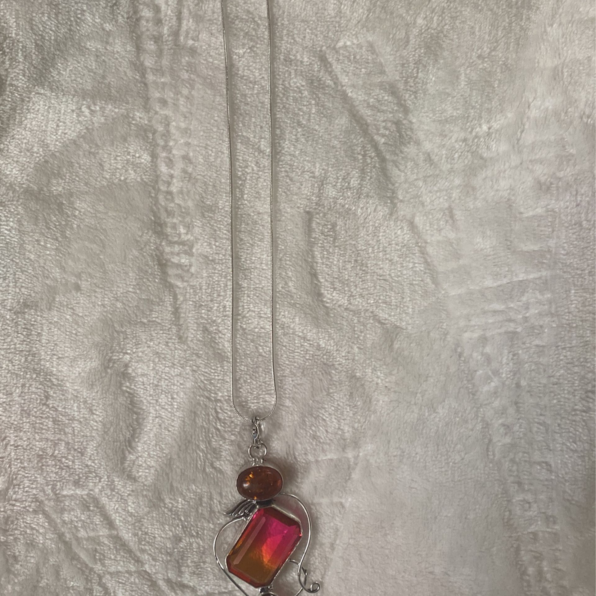 Rainbow Topaz Baltic Amber With Garnet  Necklace All Sterling Silver Comes With Sterling Silver Chain  