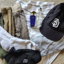  Mens Clean  Stafford Briefs size32, 5 Pair Of Socks,1muscle Shirt, 1 Cap & Some Cologne  All For $1.00