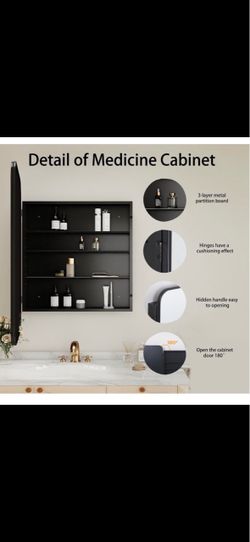 Black Bathroom Medicine Cabinet Rounded Rectangle Mirror