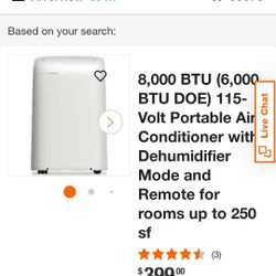 8,000 BTU (6,000 BTU DOE) 115-Volt Portable Air Conditioner with Dehumidifier Mode 