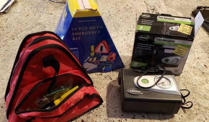 Auto emergency kit and tire inflator