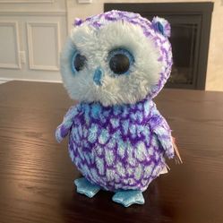 Ty Beanie Boos Oscar The Owl Colourful Blue &amp; Purple Owl Excellent Condition 9” 