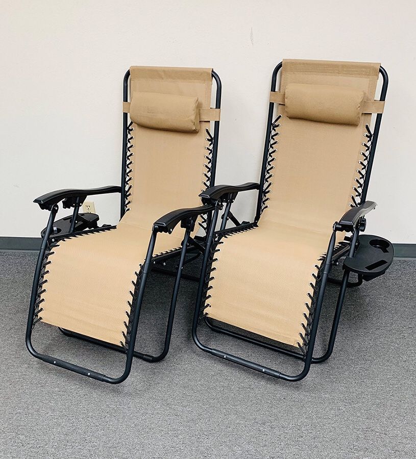 New in box $70 (set of 2) Tan or Black Adjustable Zero Gravity Lounge Chair Patio Pool w/ Cup Holder