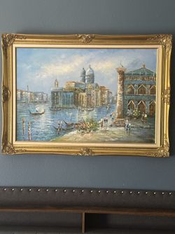 Framed Oil Painting. Venice Italy