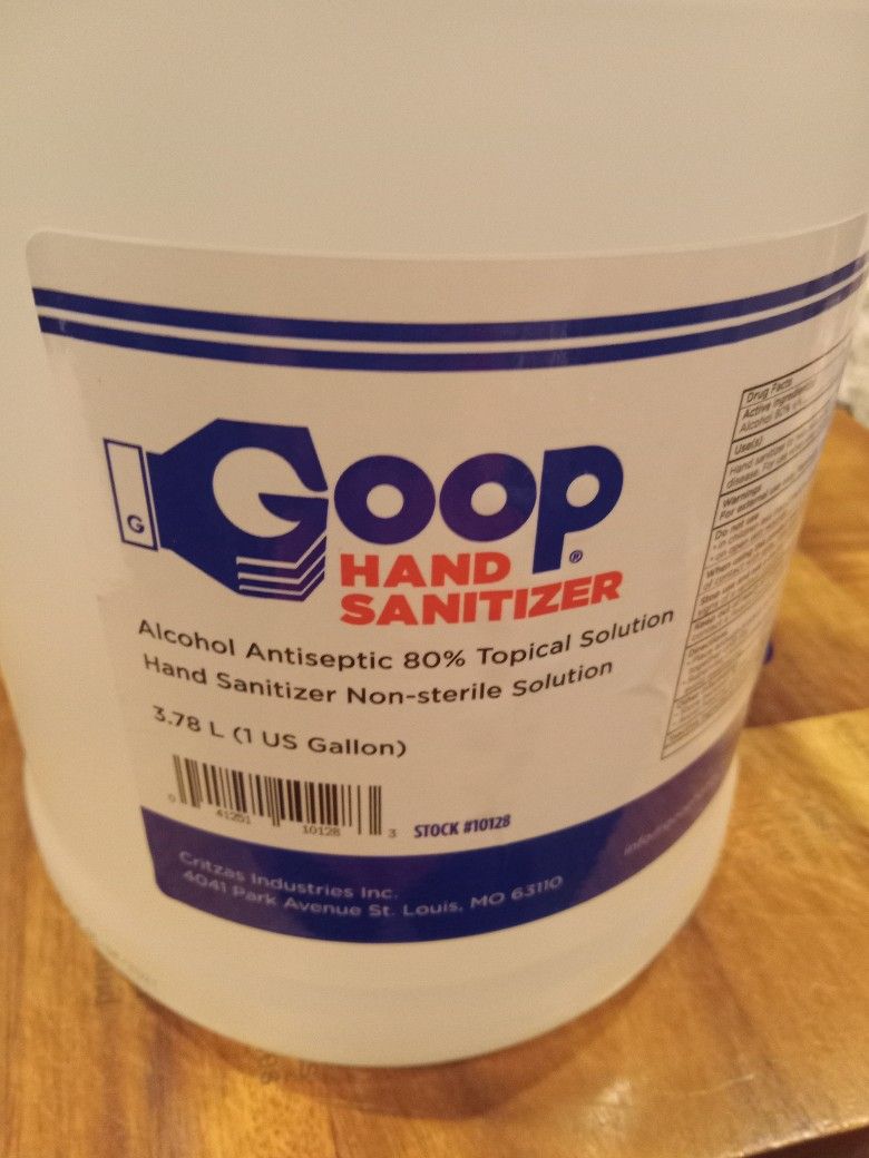 1 Gallon jugs of Goop hand sanitizer.