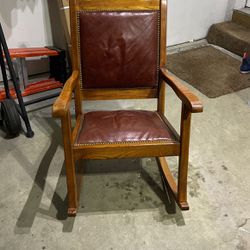 Leather And Wood Rocking Chair