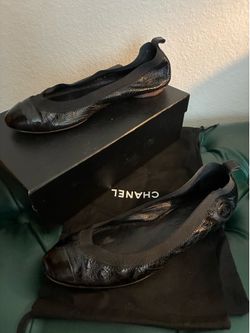 CHANEL Black Leather Ballet Flats Size 8