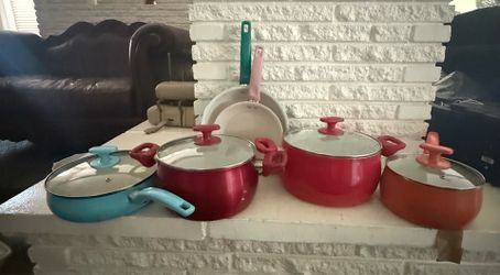 Tasty Clean Ceramic 10 Piece Non-Stick Aluminum Cookware Set, multi color