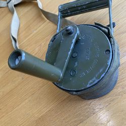 Original U.S. WWII Hand Held Air Raid Siren With Original Canvas Cover, Strap and Chain