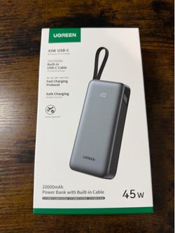 UGREEN 20000mAh 45W USB-C Power Bank w/ Built-In Cable New