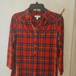 Women's Charter Club Classy Plaid Career Stretchy Comfortable Blouse Medium