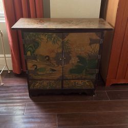Hand Painted Vintage Asian Art Cabinet 