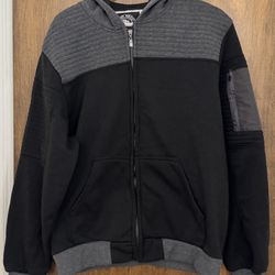 Street Rules Men’s Black and Grey Quilted Details Full Zip Hoodie, size L 