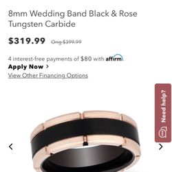 Size 12 8mm MENS or UNISEX Wedding Band Black Rose Gold Tungsten Carbide