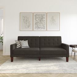 Fabric Tufted Futon, Gray Linen
