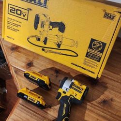 Dewalt 20V 'Max XR' Grease gun, 3/8" impact wrench, batteries