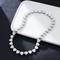 Heart Shape Chain Necklace Silver Plated Necklace Crystal Stone