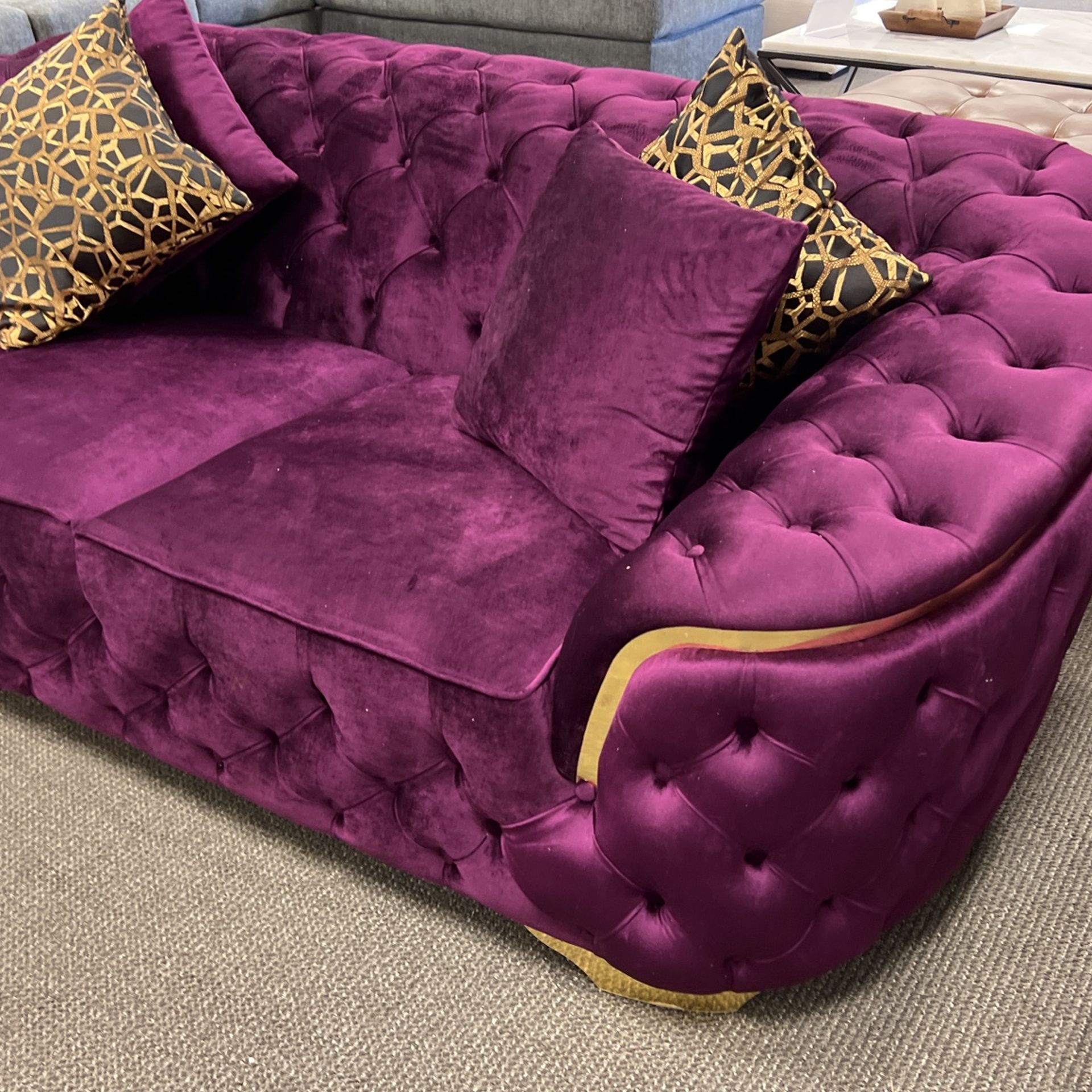 Gold & Purple Velvet Tufted Sofa & Loveseat Set (OUTLET)