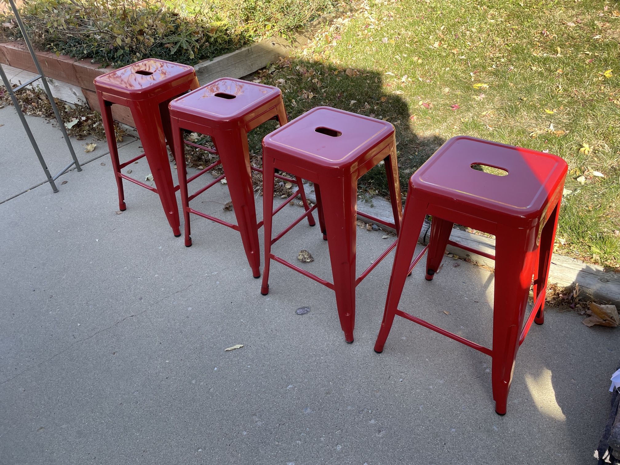 Red Metal Counter Height Stools. (4)