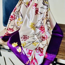 Unique Luxurious Silky Square Scarf Floral Pattern 