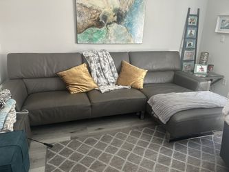 Sectional Leather Gray Sofa 