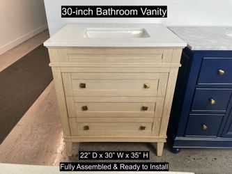30" Bathroom Vanity with Engineered White Countertop & Solid Wood & Plywood Cabinet  # 3557