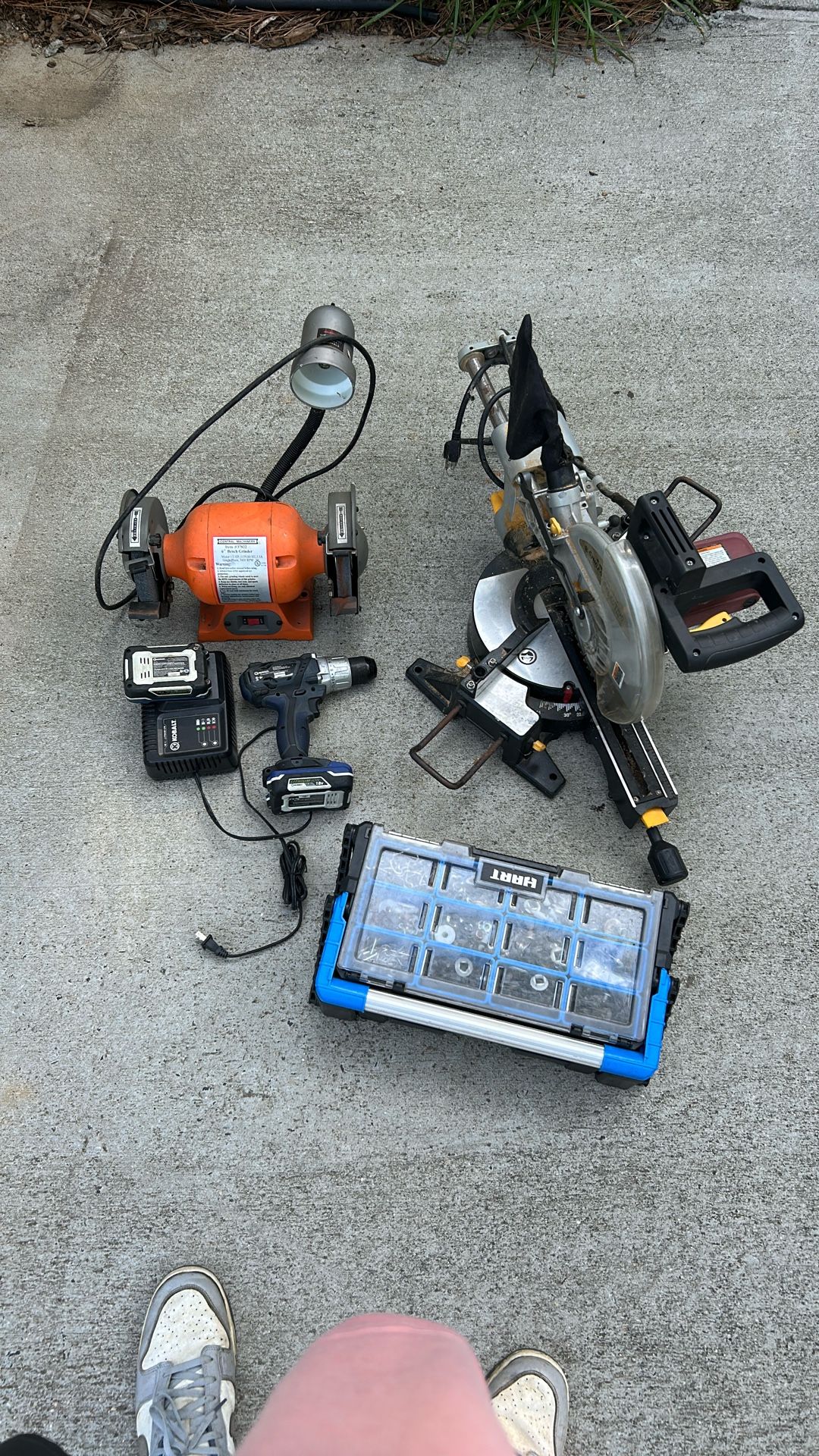 Tools (mitre saw, Drill , Bench Grinder)