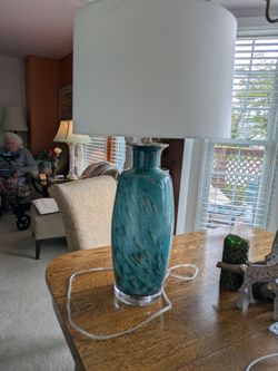 Set of Teal Lamps with Bronze Design