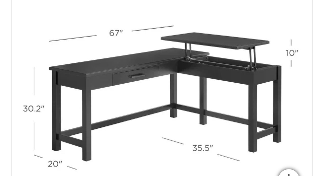 L Shape Corner Desk w/ Lift-desk top- Gray Color Solid Wood