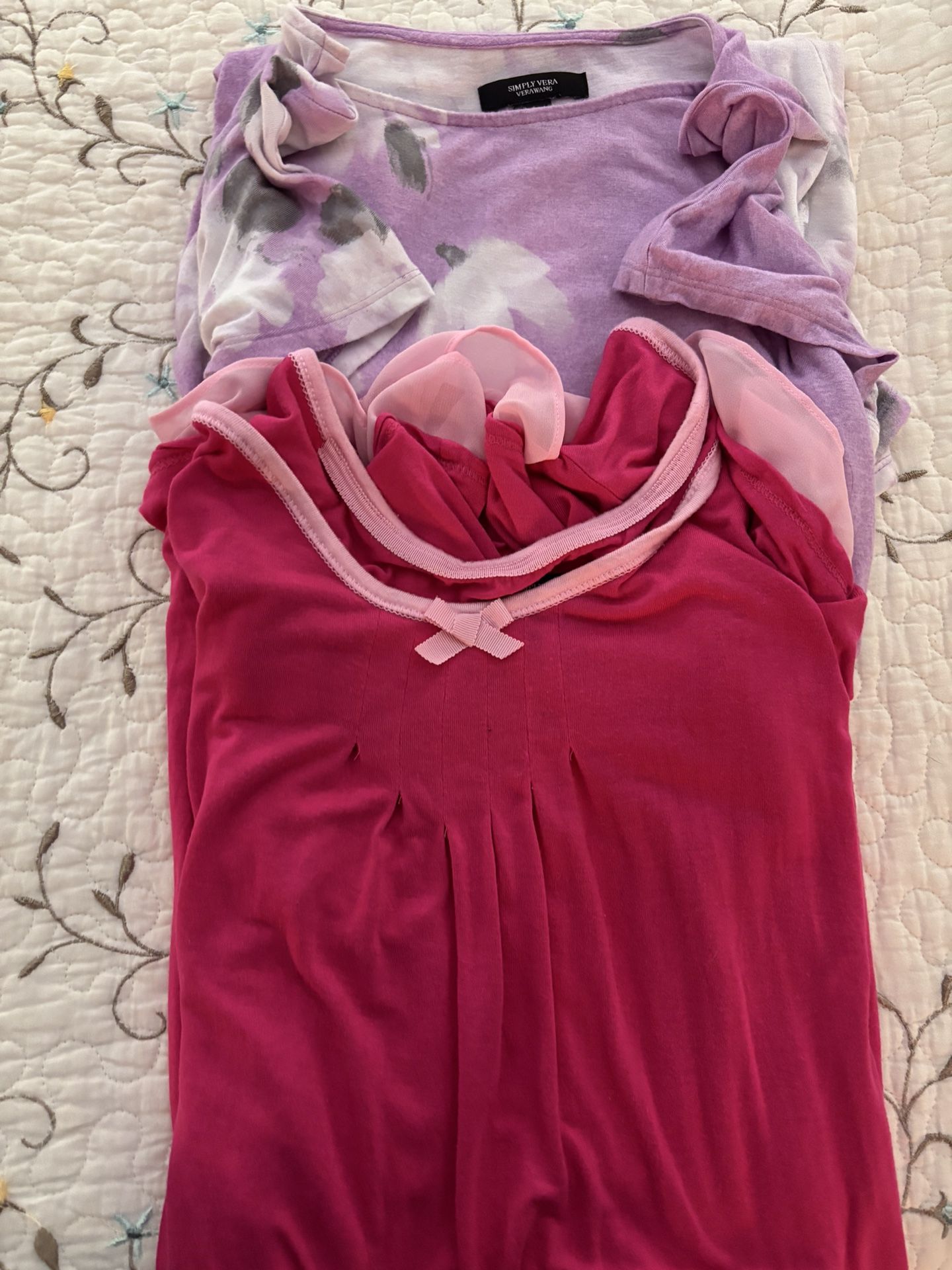 Vera Wang Women’s Two Nightgowns Deep Pink And Lilac Floral Size Medium