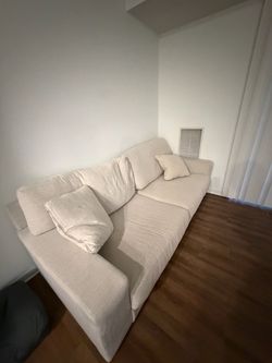 Cream Fabric 3-Seater Sofa with Pillows