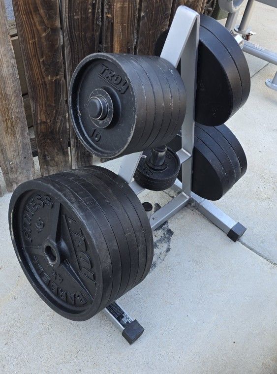 Troy Barbell Olympic Weight Set 530 Lbs with Weight Tree