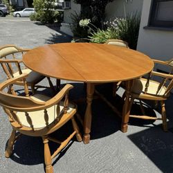 Vintage 1950s Maple Dining Set Table w/Chairs Country Wood Mid Century Drop Leaf