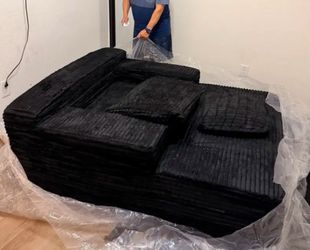 Brand new Black Corduroy Chaise Lounge Sofa bed