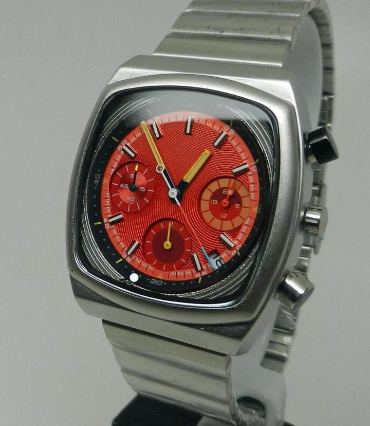 Men's Ciloa Classic Retro Industrial Brew Style Red Chronograph Dial Watch NEW