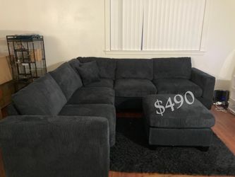 Beautiful 4-Pc Corduroy Sectional Sofa With Ottoman ✅No Tax ✅