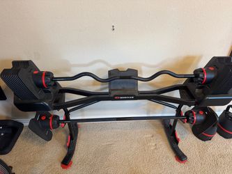 Bowflex Adjustable Curl Bar with weight upgrade and stand