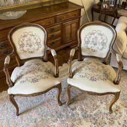 Pair of Vintage Italian Chateau d’Ax Spa French Louis XV Style Tapestry Armchairs