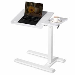SIHOO D01 Medical Adjustable Tilt Overbed Bedside Table with Wheels Pneumatic Mobile Standing Desk Laptop Desk Rolling Computer Cart Movable Bed Desk 