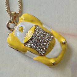 Betsey Johnson Yellow Cab/car Pendant Necklace 
