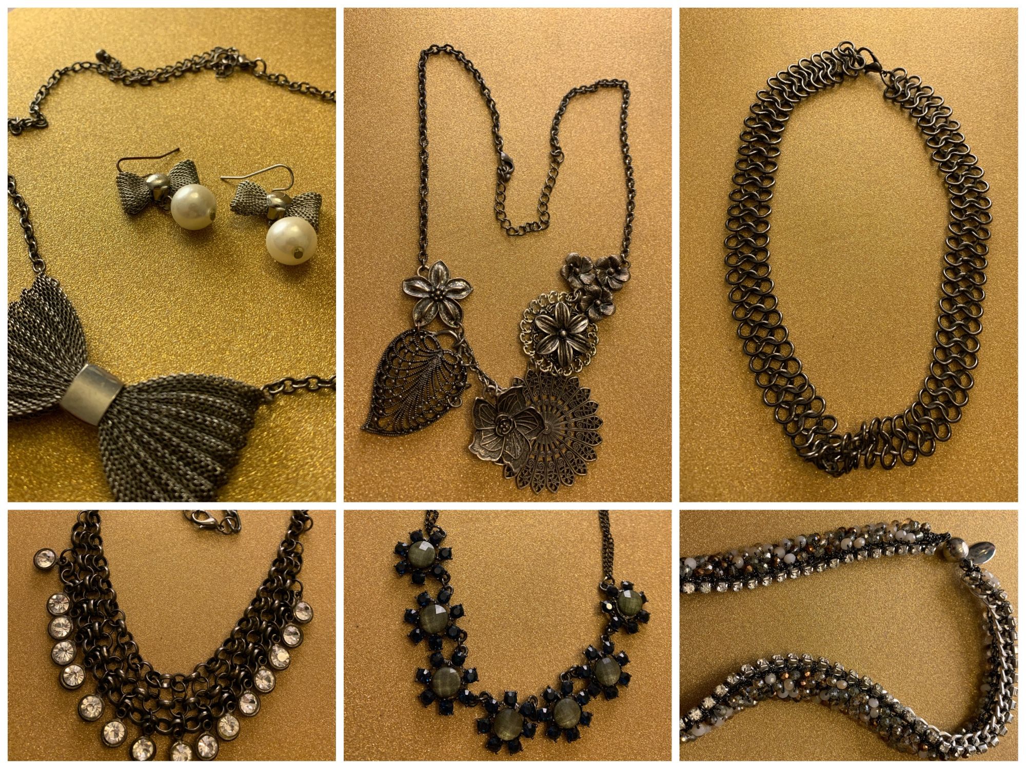 Silver Jewelry Collection- 6 Necklaces And 1 Pair Of Earrings 
