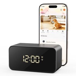 2K Wireless Clock Camera with Motion Detection, 2.4G&5G WiFi, Mobile App Control, Home Security, 64GB