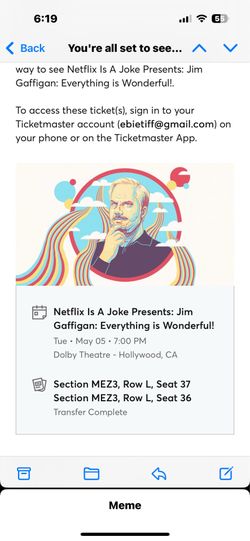 Two Jim Gaffigan tickets for sale