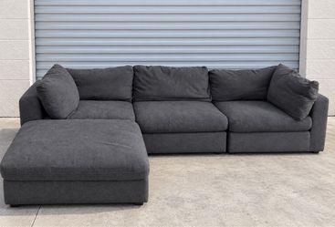 Charcoal Gray Sofa Couch + Large Ottoman | Delivery Available