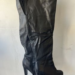 Black Leather Over the Knee High Tall Boots 10