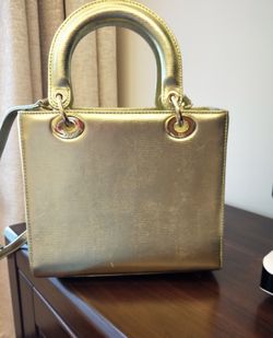 Dior lady Cannage Metallic Python Snakeskin Gold Lizard Skin Leather Cross Body Bag